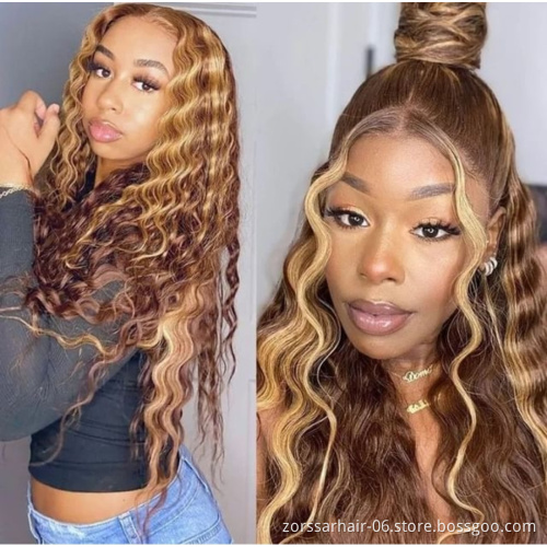 Raw virgin peruvian highlight wigs human hair honey blonde deepwave 13x4 hd frontal wig colored wigs human hair lace front